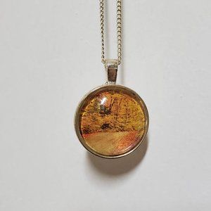 Handmade Autumn Pathway Glass Bezel Necklace